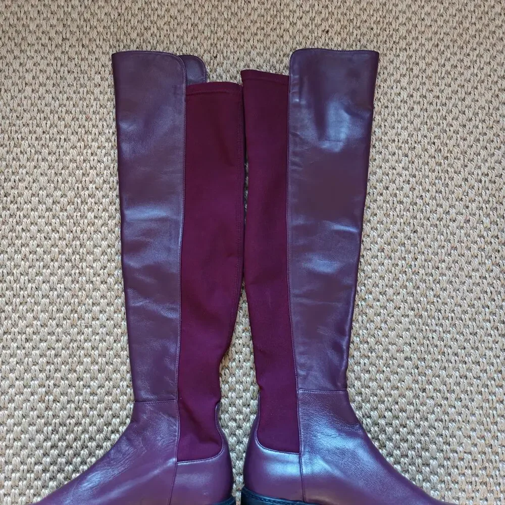 Stuart Weitzman City Boot Cabernet Burgundy Leather OTK Boots 5.5 36 S4829